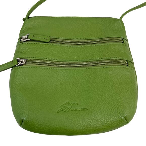 Stone Mountain Crossbody Purse Bag Green Pebble Leather 8" x 7" - Picture 8 of 10